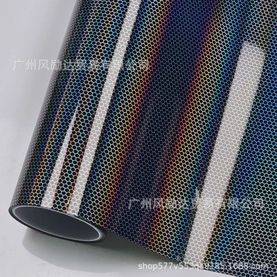 PET Laser Honeycomb Rainbow Carbon Fiber Interior Trim Glossy Black Red Silver Full Body Motorcycle Color Change Film (Auto Color Change Film) - pet-laser-honeycomb-black-30cm30cm