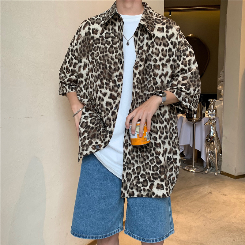 Summer Short-sleeved Shirt Men's Design Sense Niche Trendy Loose Personality Casual All-match Leopard Print Shirt Trendy Brand Jacket