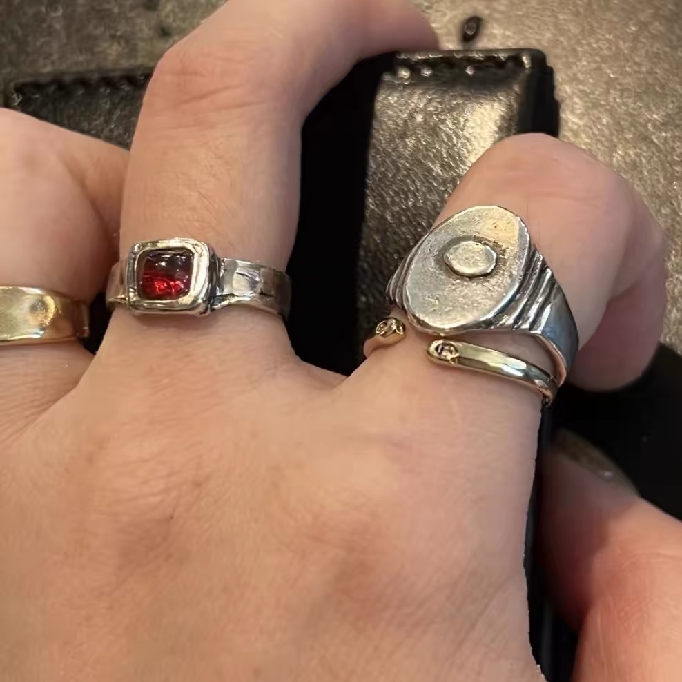 Korean Vintage Silver Irregular Metal Ring Set For Women_voghion.com