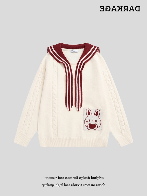 American Retro Navy Collar Knitwear Women's Loose Casual Lazy Style Knitwear Top New Style 2025 Autum