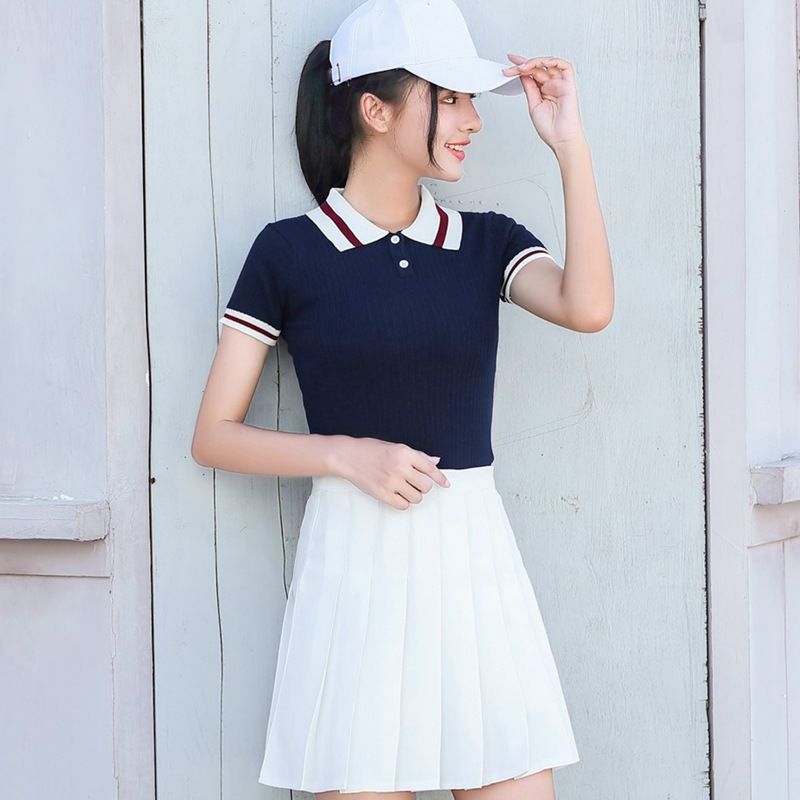 Women's Golf Clothes Summer Lapel Short-Sleeved T-Shirt Golf Clothes Women's Sports Short Skirt Skirt Suit