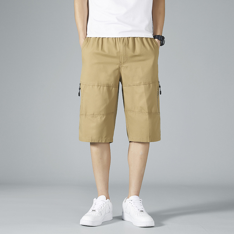 Cross-Border Men's Pants 2025 Large Size Loose Outerwear Elastic Waist Shorts with Multiple Pockets Front and Back Men's Cargo Cropped Pants Wholesale