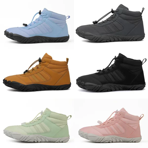 New Winter Snow Boots for Men, Casual Barefoot Thick-Soled Cotton Shoes for Women, Fleece-Lined Thickened Cotton Boots for Couples, Warm Hiking Shoes