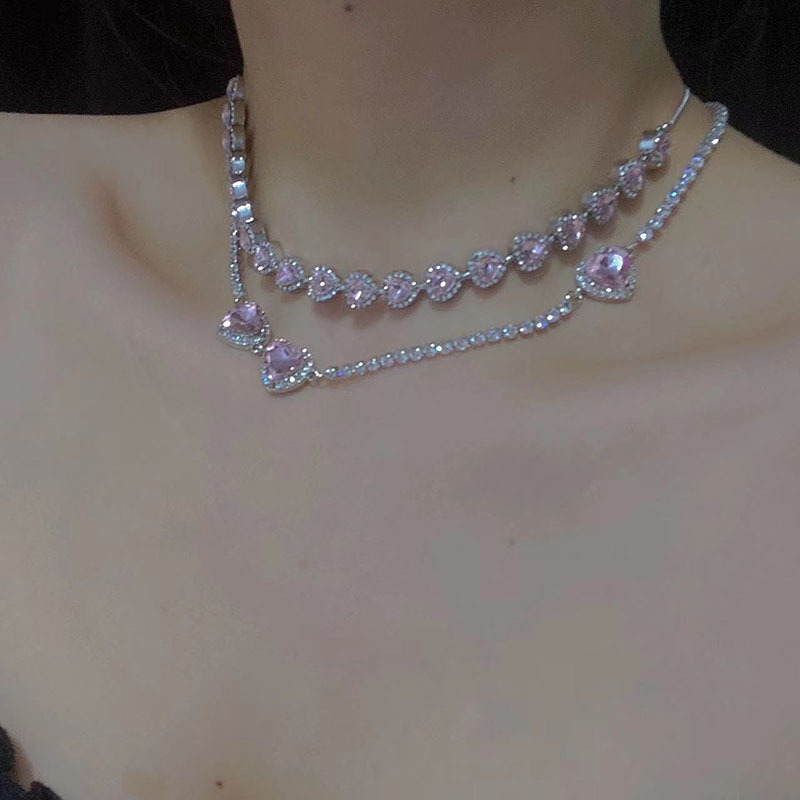 1 Piece Fashion Heart Shape Rhinestone Chain Inlay Zircon Women's Necklace display picture 1