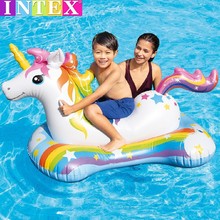 INTEX57552七彩独角兽儿童戏水玩具充气浮排游泳圈装备