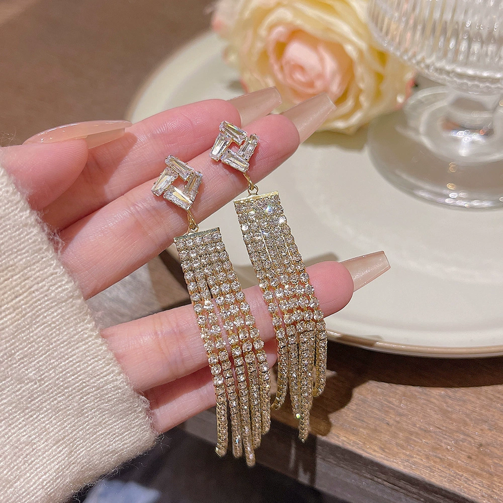 Серьги из серебра 925 пробы, Tassel из циркония, длинная легкая подвеска