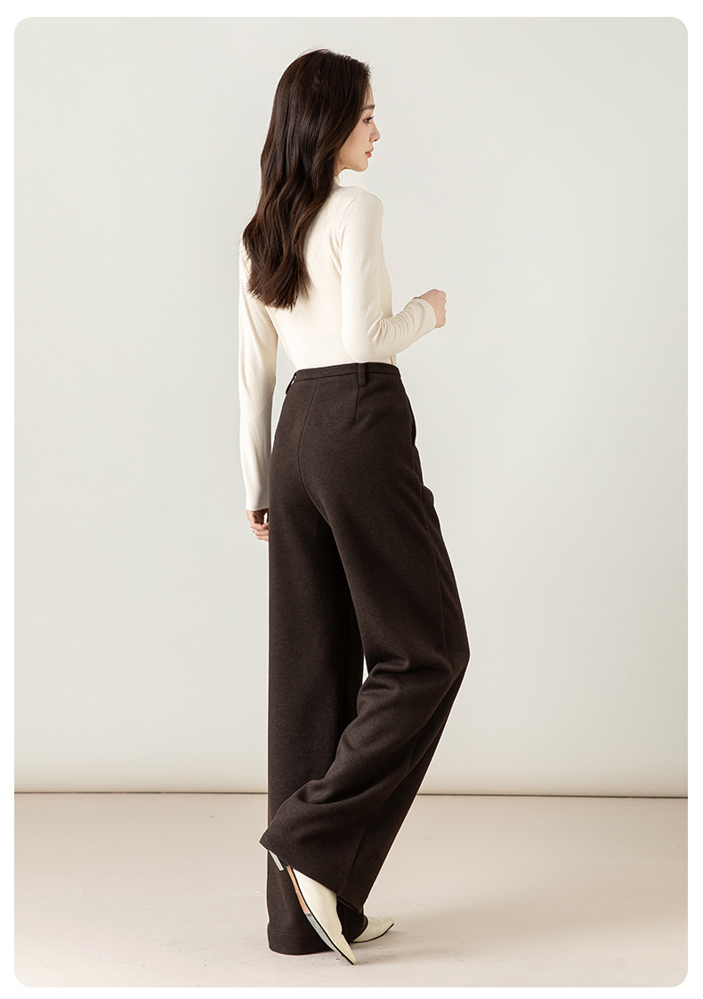 Quần culottes nữ ống rộng cạp cao dáng suông chất len acetate dệt kim — Màu trà sữa chi tiết 28