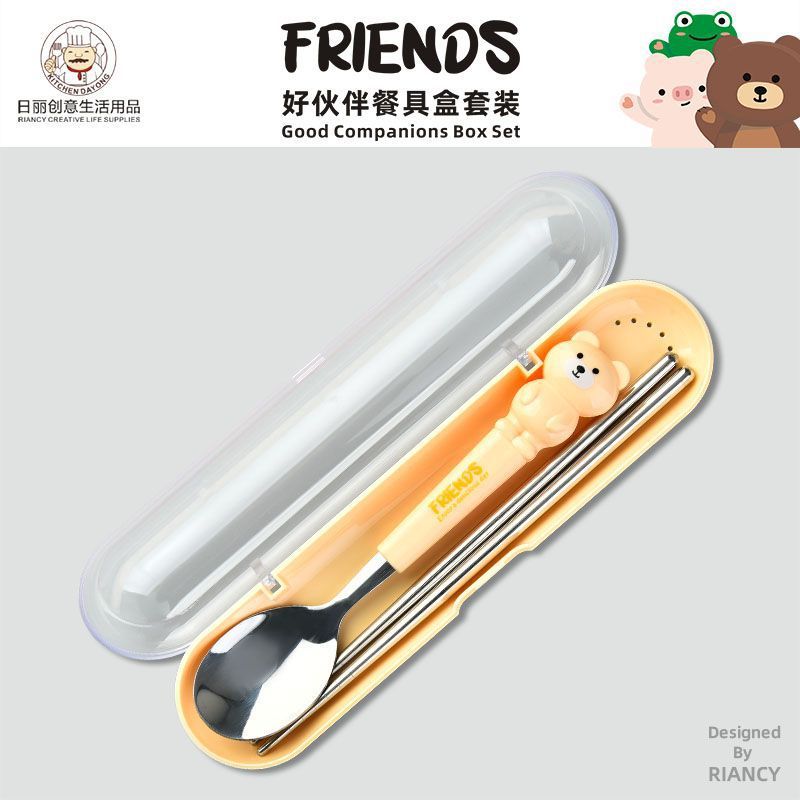 Animal encantador portátil para llevar estudiantes cucharas de comidas dormitorios escolares cucharas de cubierta de cubierta set