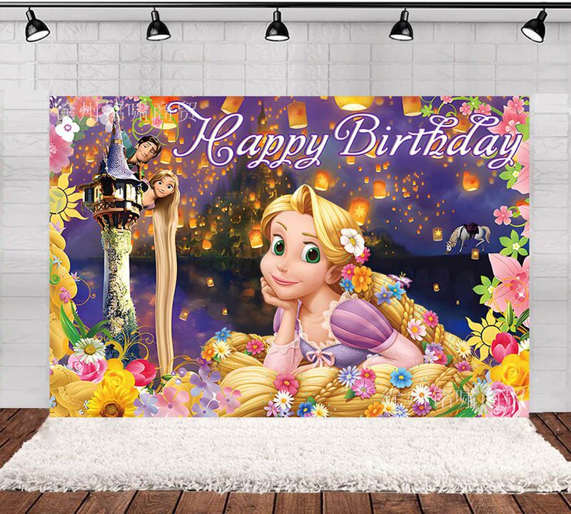 Amazon flower Castle Rapunzel background cloth photography 5x3ft children's birthday party banner photo cloth