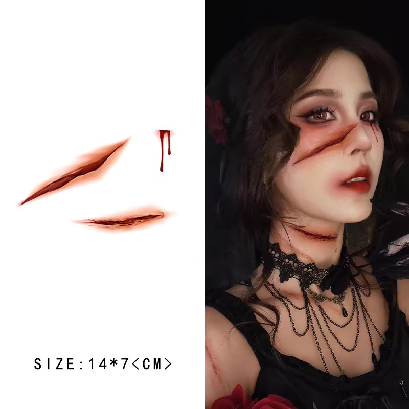 Halloween Scar Tattoo Face Sticker Makeup Injured Goddess Waterproof Artificial Fake Wound Cosplay Party