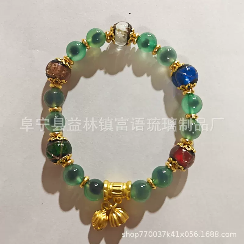 半糖玛瑙手串手链香灰琉璃金箔招财莲蓬旅游景区时尚热卖饰品批发