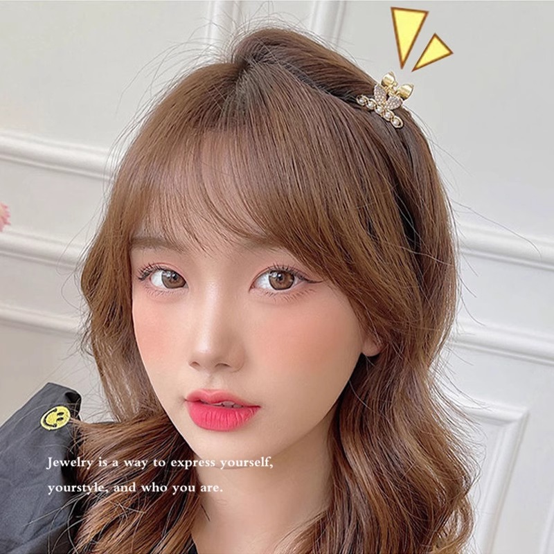 Exquisito clip pequeño clip de flequillo lateral de diamantes de imitación de perlas femeninas nuevo mini clip de tiburón de medio lazo horquilla tocado