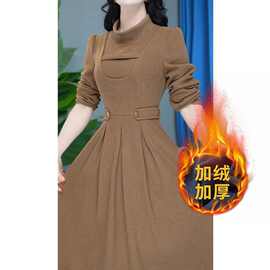 梦莎姿加绒加厚连衣裙女冬季新款修身减龄通勤风字裙冬百搭新品款