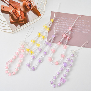 New Candy Color Beaded Bear Flower Mobile Phone Chain Handmade DIY Short Mobile Phone Case Hanging Chain Acrylic Lanyard