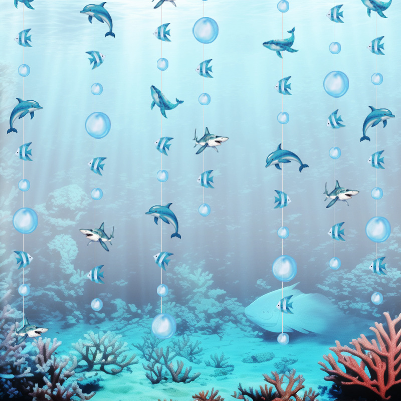 Shark Paper String Latte Art Ocean Series Latte Art Pendant Birthday Party Decoration Supplies