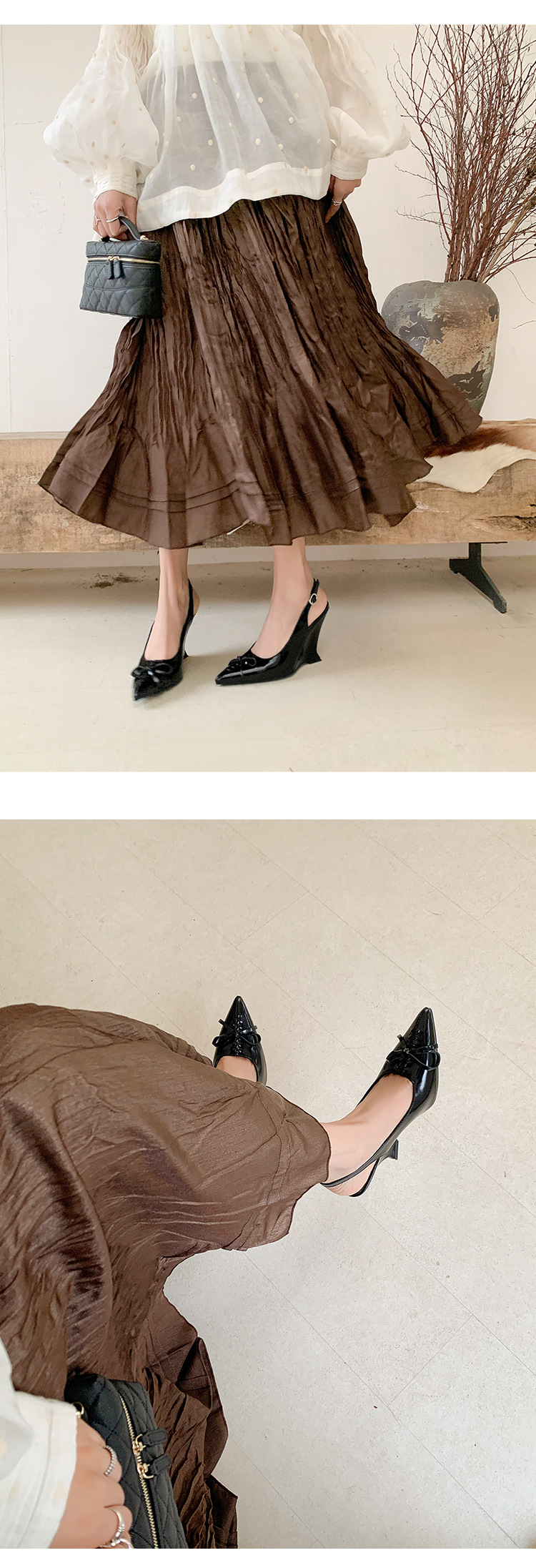 Sandal cao gót nữ mũi nhọn hở gót, gót xuồng 9 cm, nơ bướm — màu đen, màu trắng ngà chi tiết 20