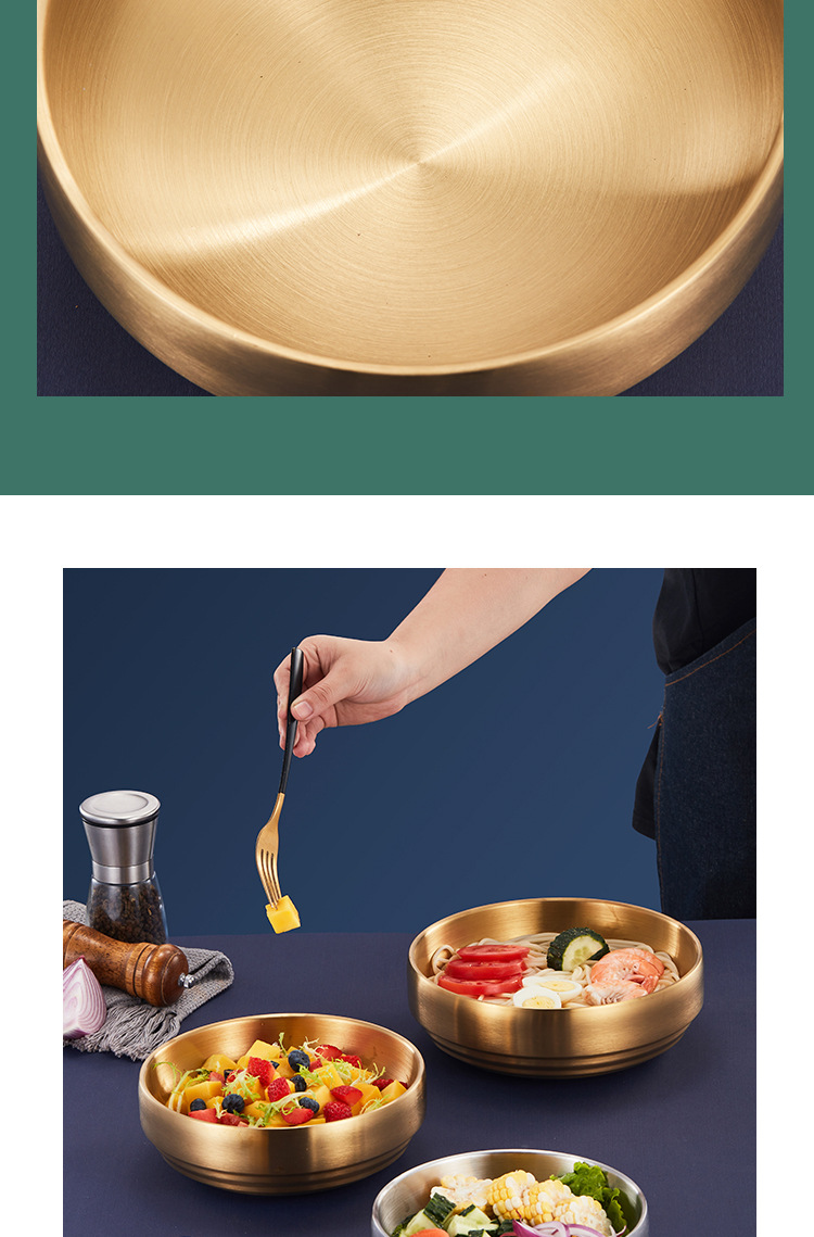 韩式冷面碗商用金色沙拉泡菜碟大容量拌饭拉面碗双层不锈钢汤碗详情20