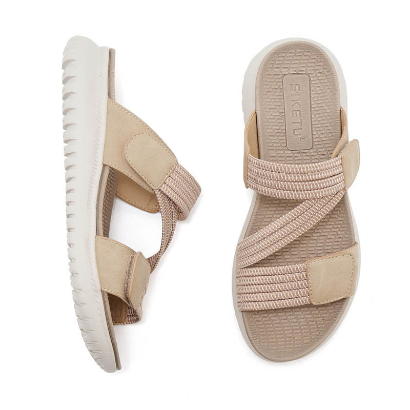 Dép sandal nữ xỏ ngón đế bệt thể thao co giãn cỡ lớn — Màu đen, Màu xanh lam, Màu mơ chi tiết 30