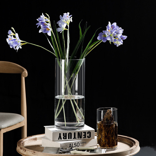 Simple large transparent straight glass vase wholesale floor-standing rich bamboo horse drunken wood flower arrangement vase hydroponic ornaments
