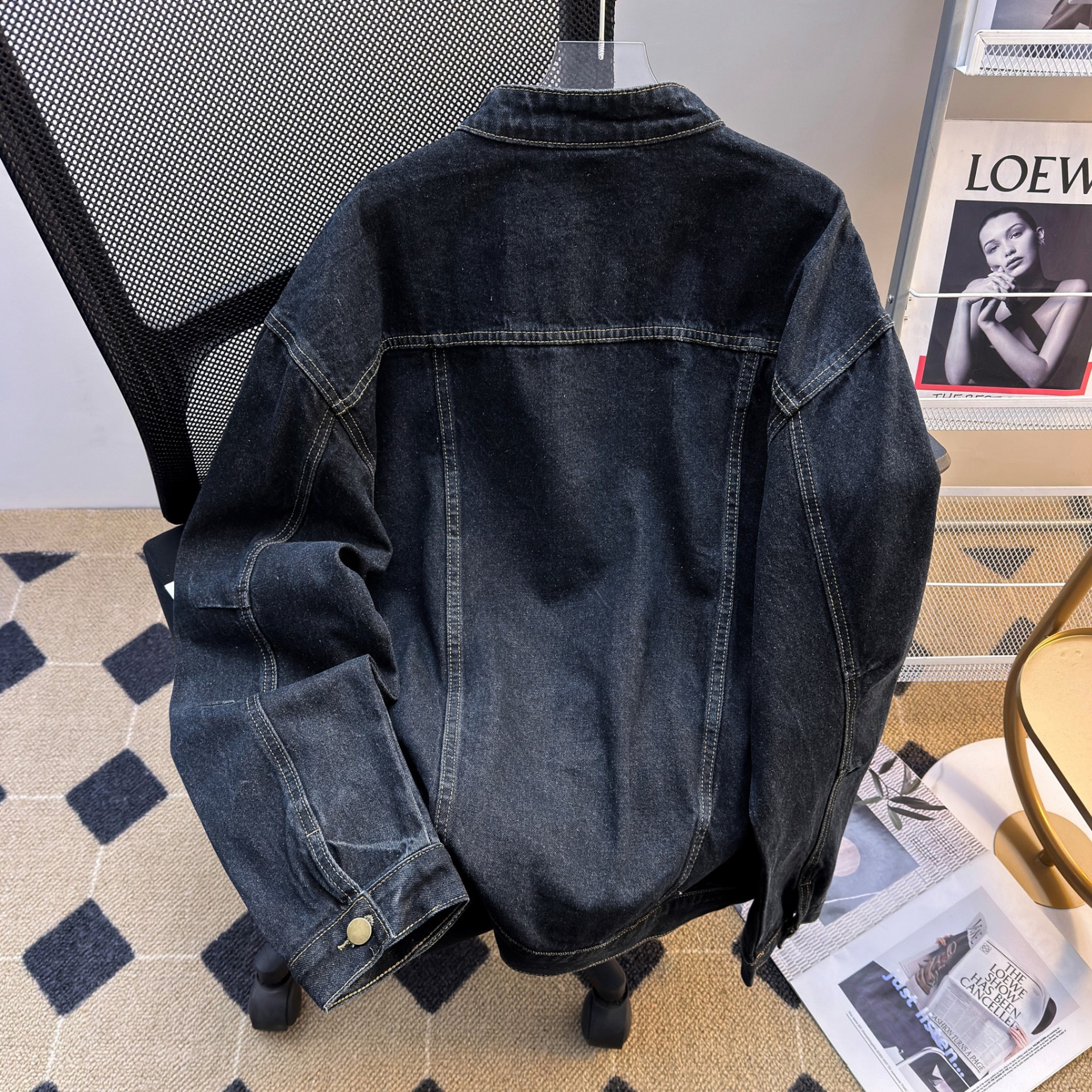 Giacca di jeans unisex retro collo alla coreana stile casual_voghion.com
