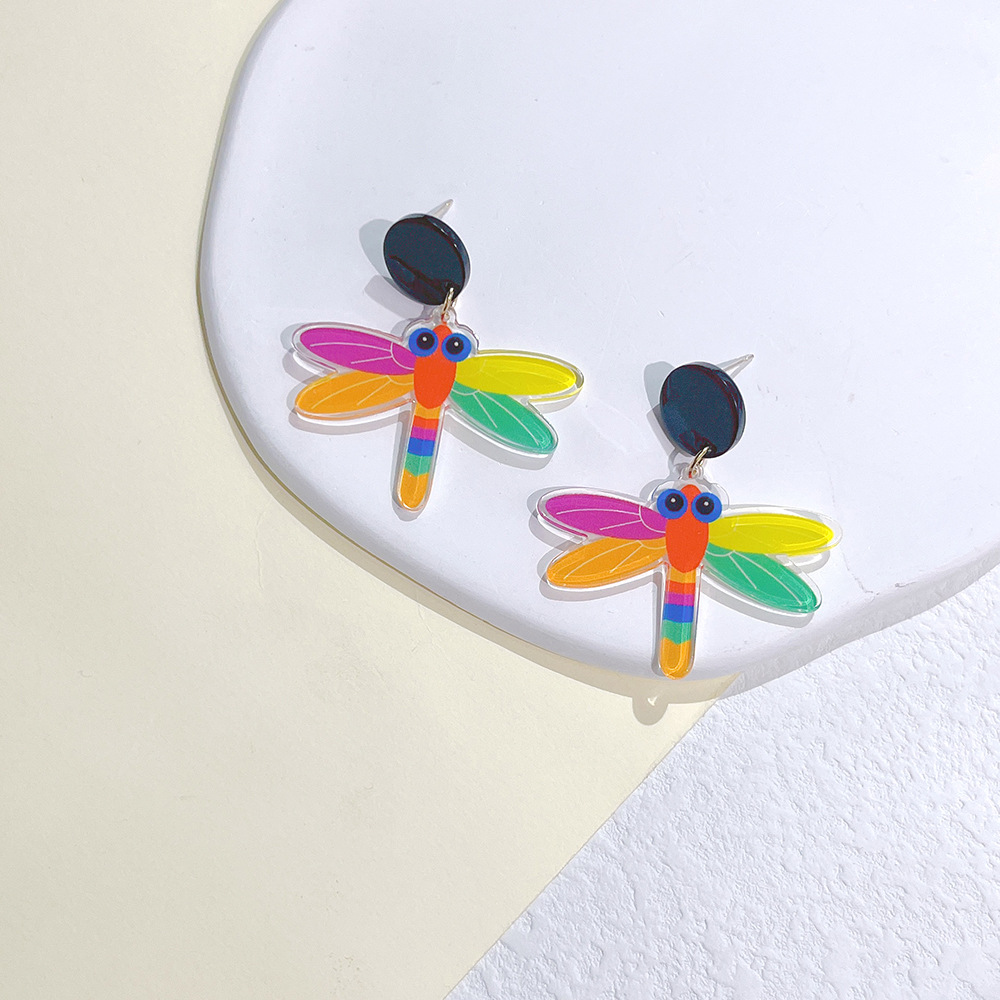 Acrylic Material 1 Pair Cartoon Style Heart Shape Flower Dragonfly Epoxy Arylic Drop Earrings