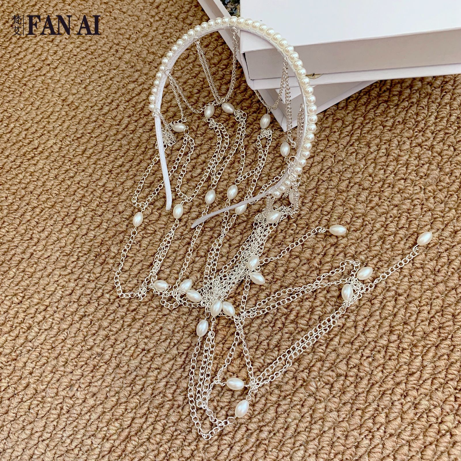 Fanai Cross-border Temu Pearl Extended Hairnet Headpiece with Tassels, Festive Party Atmosphere Hair Accessory SA222