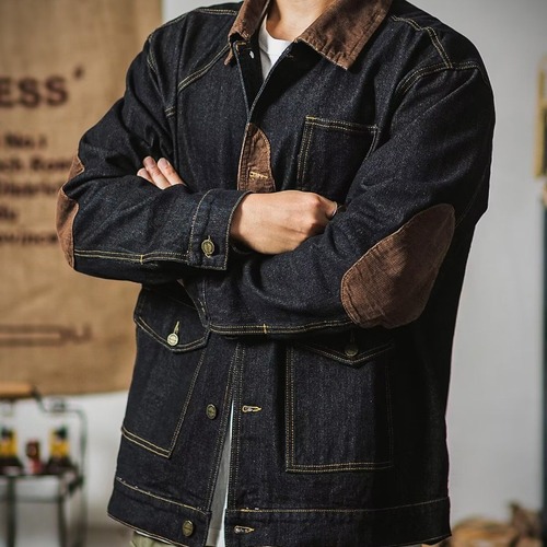 American Retro Heavy Workmanship Multi-Pocket Denim Jacket Color-Collage Irregular Splicing Japanese Style Men's Fashion Top