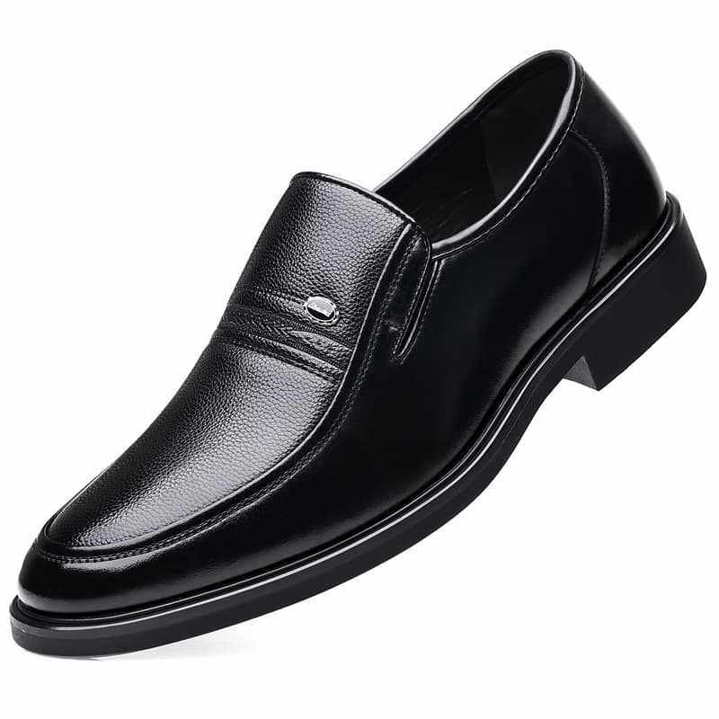 Giày da công sở nam mũi nhọn cổ thấp kiểu xỏ chân, đế cao su chống trượt, form rộng size lớn — S2115 màu đen