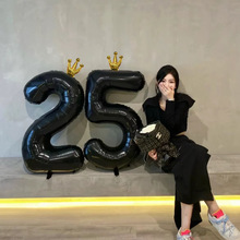 40寸网红黑色生日道具ins风场景布置皇冠派对装饰拍照数字气球