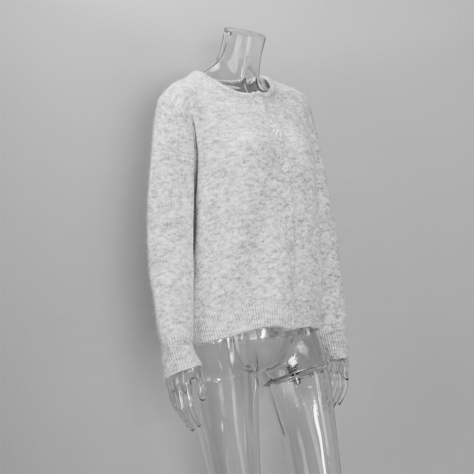 Áo khoác cardigan len nữ cổ tròn dài tay cài một hàng cúc phong cách retro thanh lịch — Màu trắng, Màu xám đậm, Xanh da trời, Xanh lá cây chi tiết 32