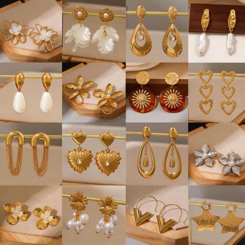 Stainless steel earrings, French-style vintage floral and heart-shaped designs, titanium steel earrings, lightweight and luxurious style, suitable for everyday wear and as a gift Stainless steel earrings, French-style vintage floral and heart-shaped designs, titanium steel earrings, lightweight and luxurious style, suitable for everyday wear and as a gift