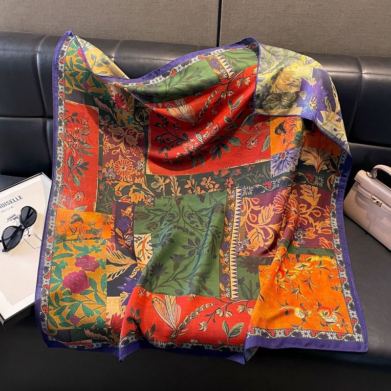 新款双色双面丝毛印花丝巾春秋领巾90方巾缎面百搭围巾女跨境电商|undefined