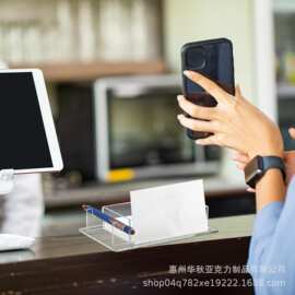 跨境热销亚克力便签盒带笔架名片盒小卡片收纳展示盒桌面整理架