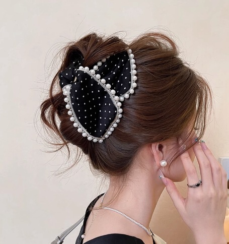 韓国水玉模様のリボンヘアバンド女性用、フレンチエレガントで高級なポニーテールリボンヘアバンド、スクエアスカーフヘッドアクセサリー|undefined