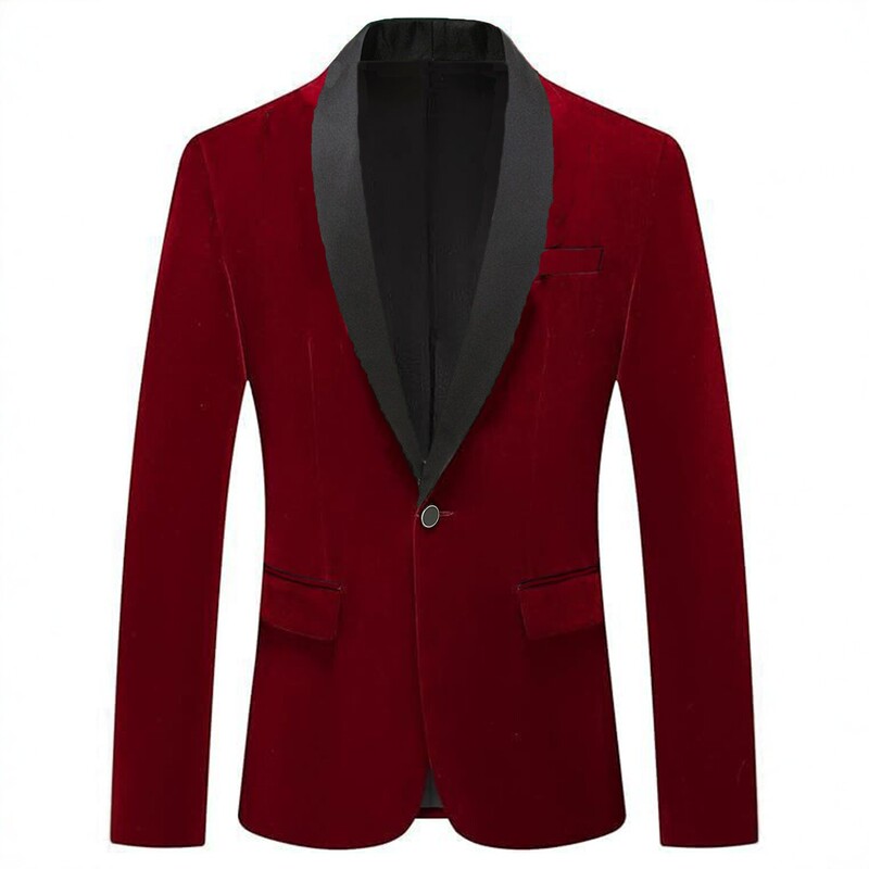 Cross-Border Men's Burgundy Velvet Blazer Slim Fit Notch Lapel Casual Suit Cross-Border Fashion Trendy Men's Clothing