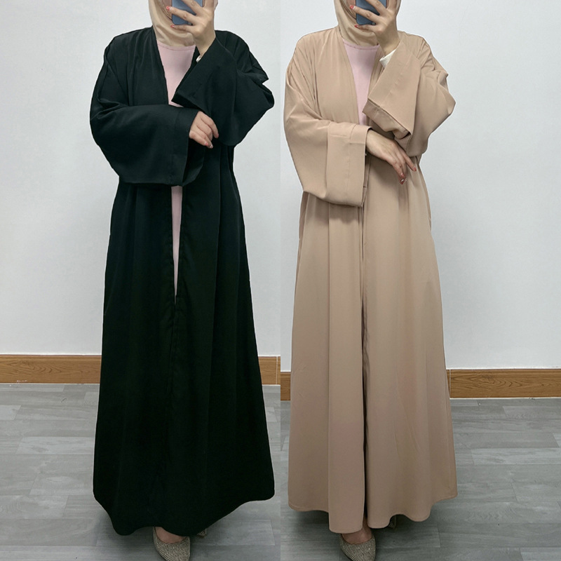 F390 Cross-Border Foreign Trade Middle East Dubai Women's Solid Color Zipper Cardigan Robe In-Stock Fashionable Loose_ecoleips.com