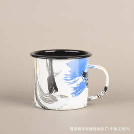 外贸出口包边搪瓷杯家用可做加logo印图片照片复古加厚马克杯