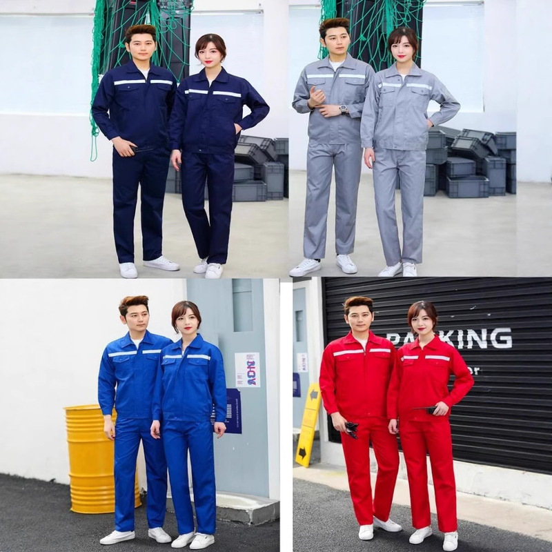 春秋涤棉男工作服套装耐磨耐脏工厂车间汽修厂服反光条劳保服批发|undefined