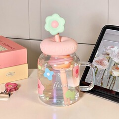 水杯大容量玻璃杯耐高温女生高颜值吸管杯办公室茶水分离杯子新款