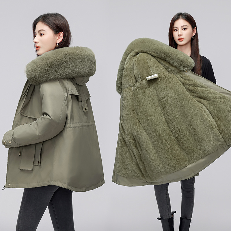Comercio exterior corto para mujeres 2024 invierno nuevo estilo coreano plumón chaqueta de algodón gruesa y chaqueta caliente de lana grande