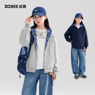 左西童装女童连帽外套2026新款秋装儿童百搭上衣中大童宽松运动装