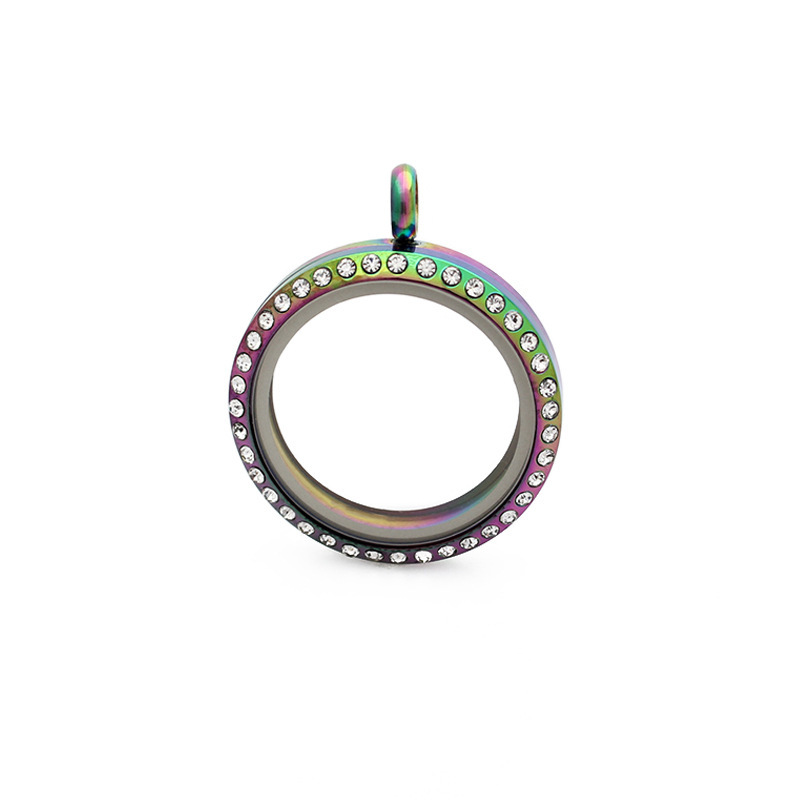 Gawu caja de acero inoxidable redonda de cristal caja de la foto cinabrio COLLAR COLGANTE hombres y mujeres Universal de múltiples tamaños disponibles