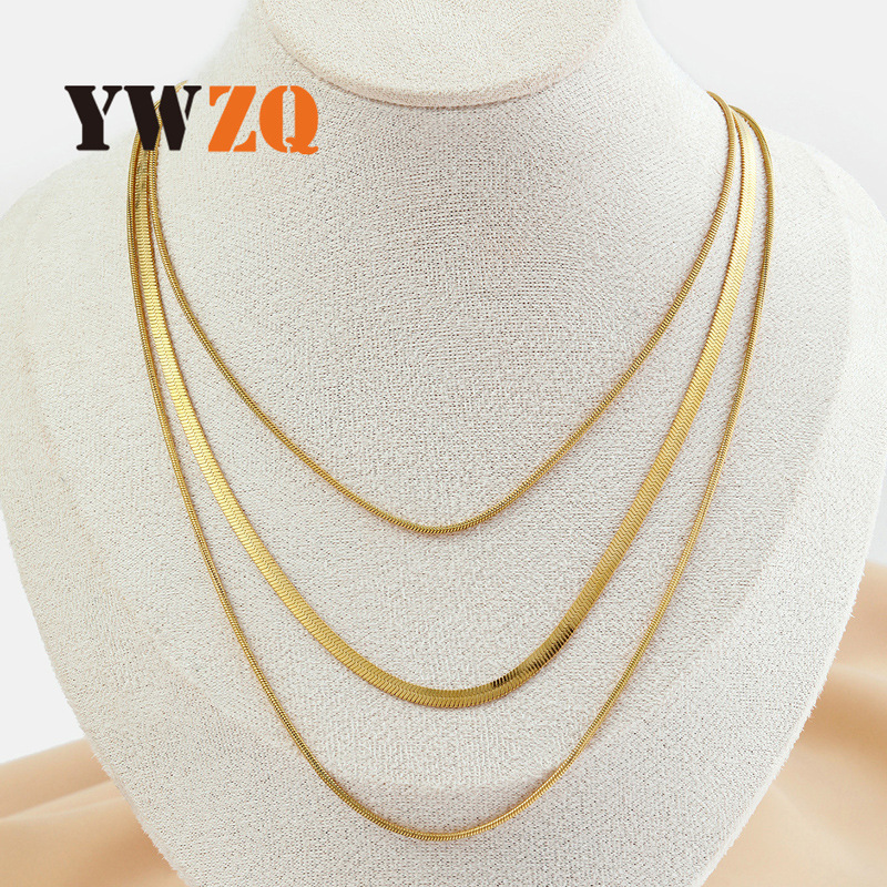 Multi-layered Titanium Snake Bone Chain Necklace Minimalist Style_voghion.com