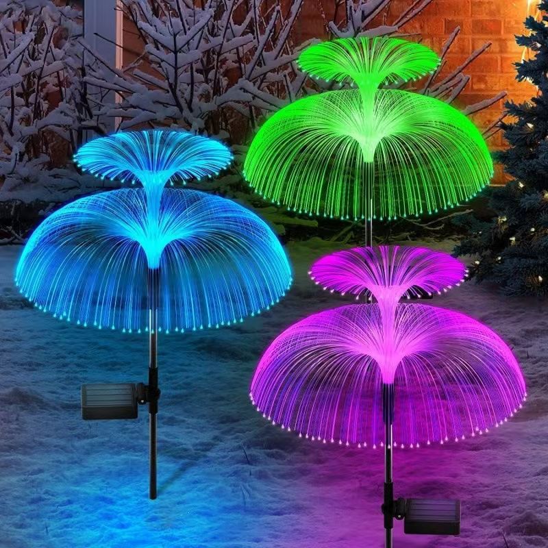 Saules krāsainas optiskās šķiedras atmosfēras medūzas gaismas āra dārza apdare gaismas dārza ainava ūdensizturīgs zemes zāliena apgaismojums_voghion.com