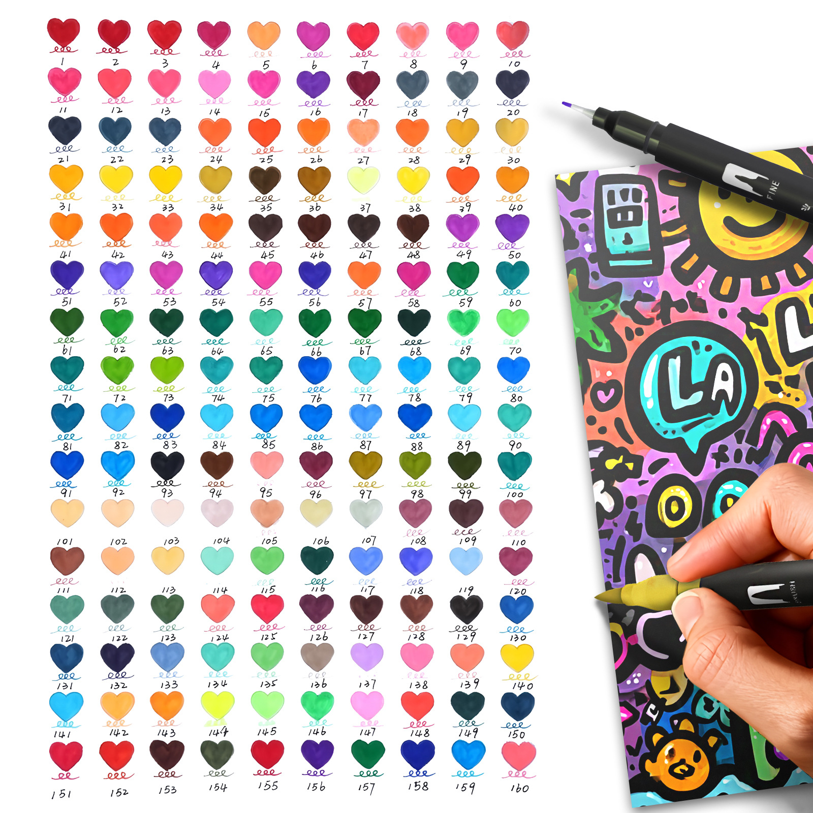 168-Color Dual-Head DIY Hand-Drawn Painting Doodle Pen Multi-Size Set with CD Bag Portable Canvas Bag Easy-to-Clean Watercolor Markers