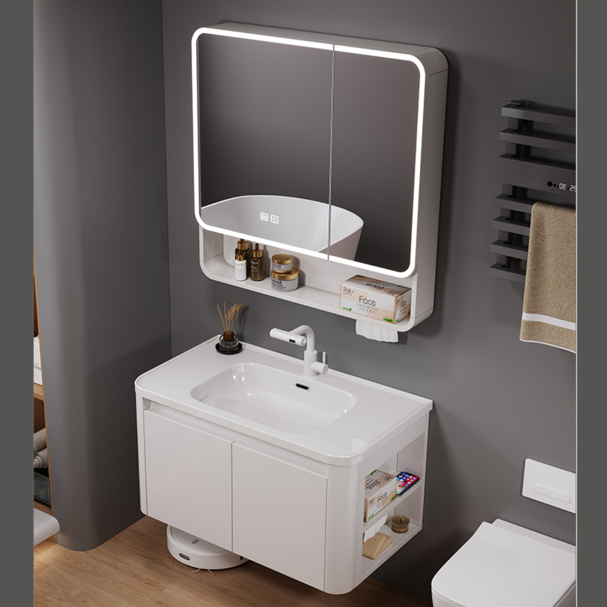 gabinete de baño inodoro lateral almacenamiento cerámica una bañera lavabo lavabo gabinete de baño lavabo combinación blanco nórdico
