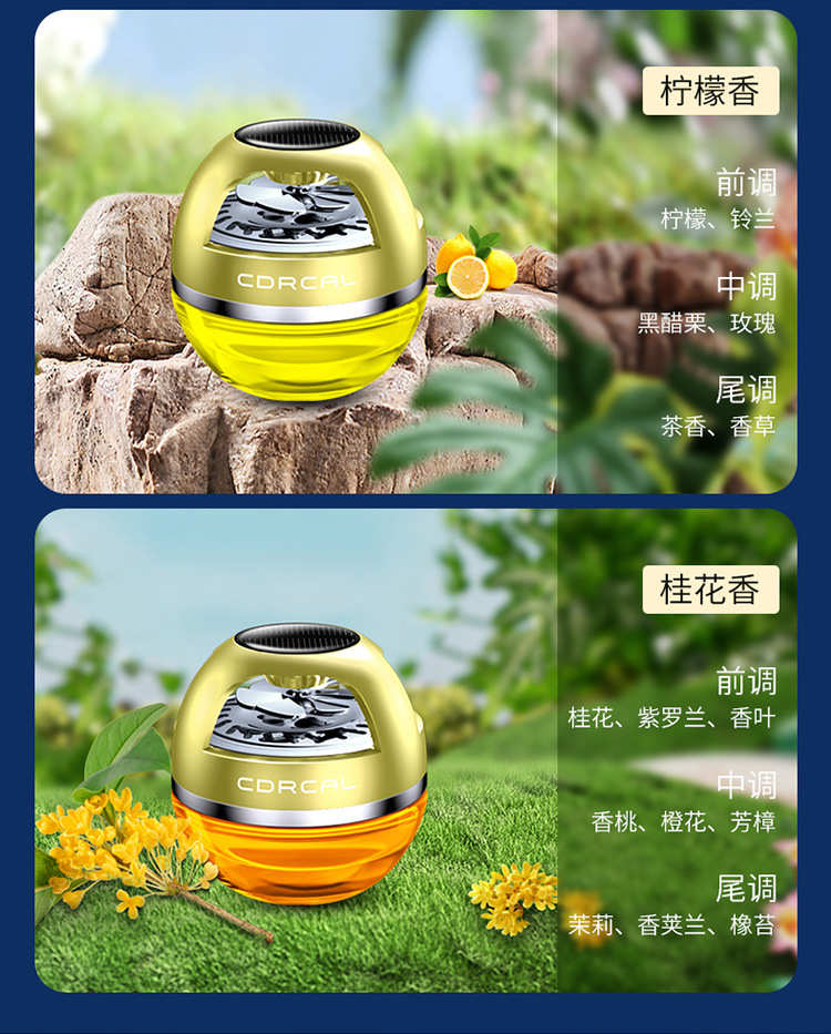 Car aromatherapy car perfume ornaments solar rotating car accessories center console high-end lasting light fragrance for men and women