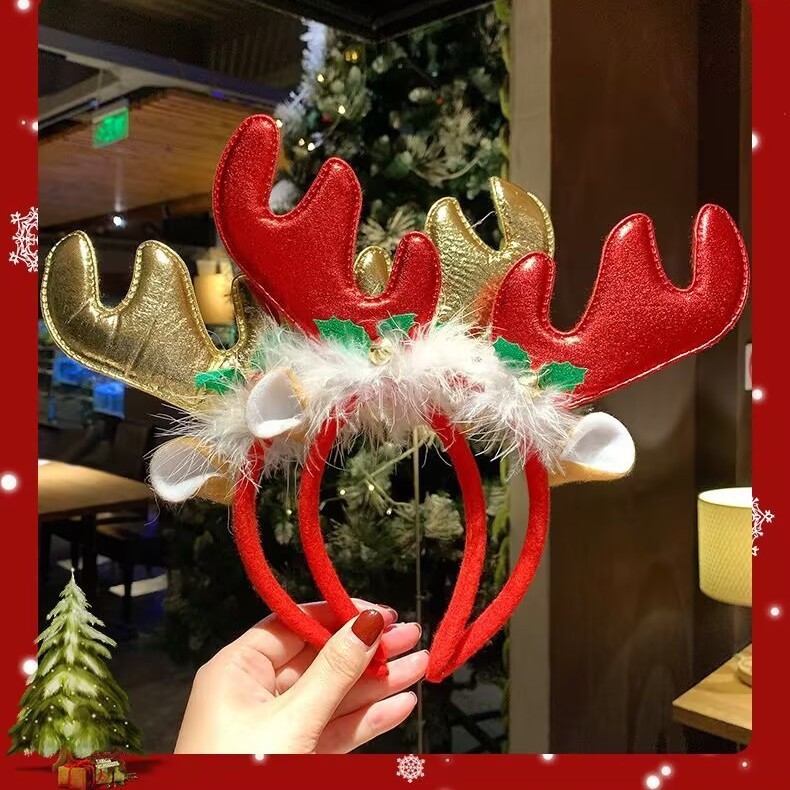 クリスマスフォレストスタイルの女性用鹿の角ヘッドバンド、サンタクロースのヘアピン、ヘッドバンド、ホリデードレスアップギフト、ヘッドバンド、ヘアアクセサリー、ヘッドバンド|undefined