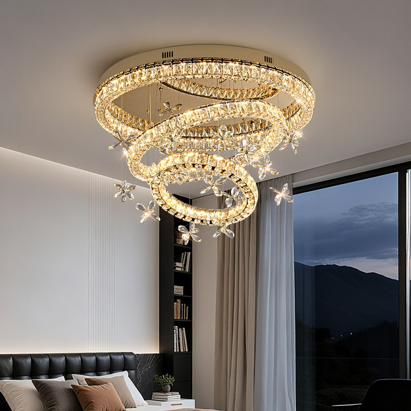 Modern Light Luxury Living Room Ceiling Lamp, Bedroom Crystal Lamp, Creative European-Style Floral Decoration, High-End Lighting Fixtures, Full Spectrum