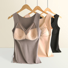 Women's Autumn/Winter Fleece Warm Vest, lined and thick one-piece with breast pad, seamless base layer garment, large size innerwear